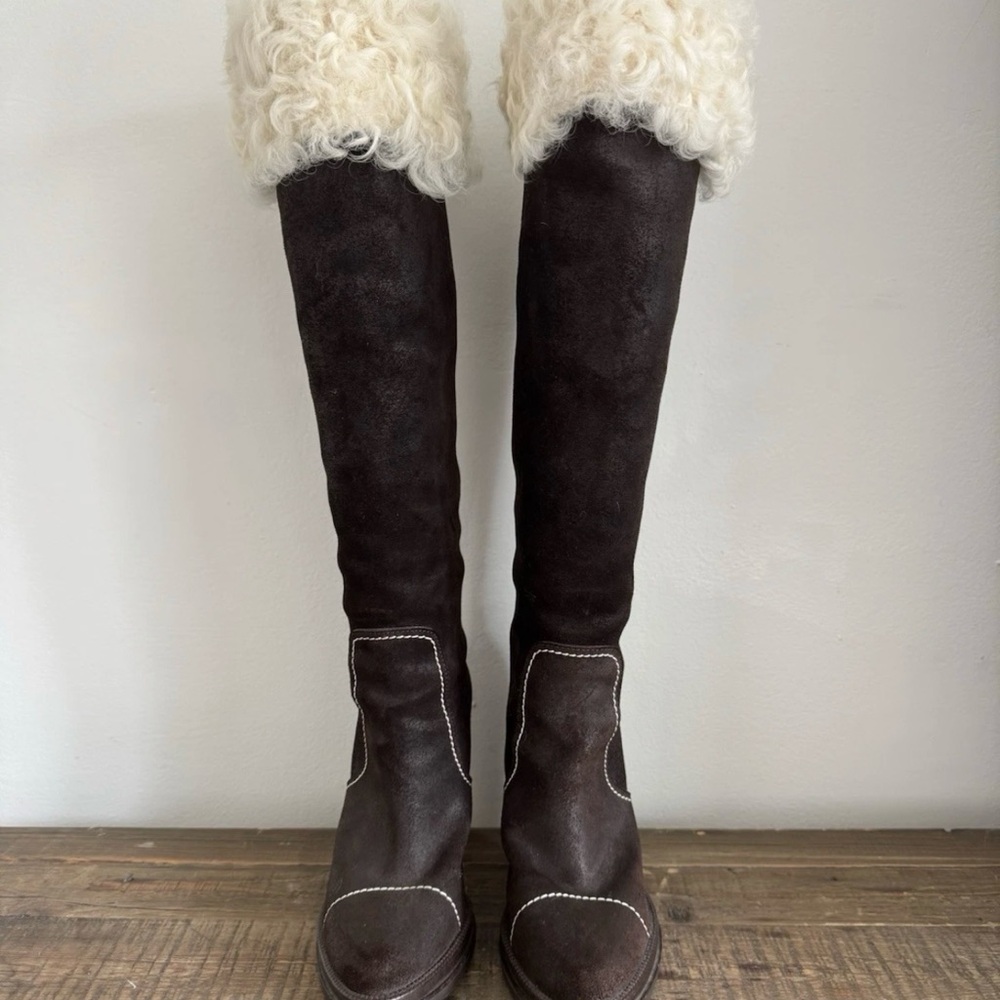 LOUIS VUITTON Women's Brown Shearling Knee-High Boots